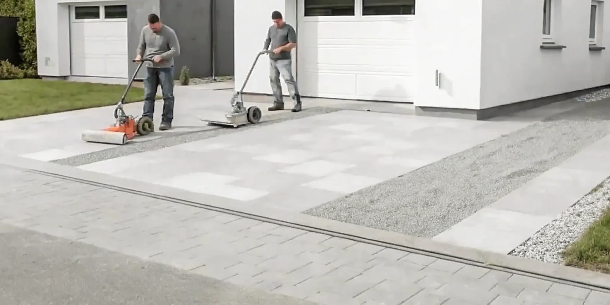 A professional driveway replacement company paving a new asphalt driveway.