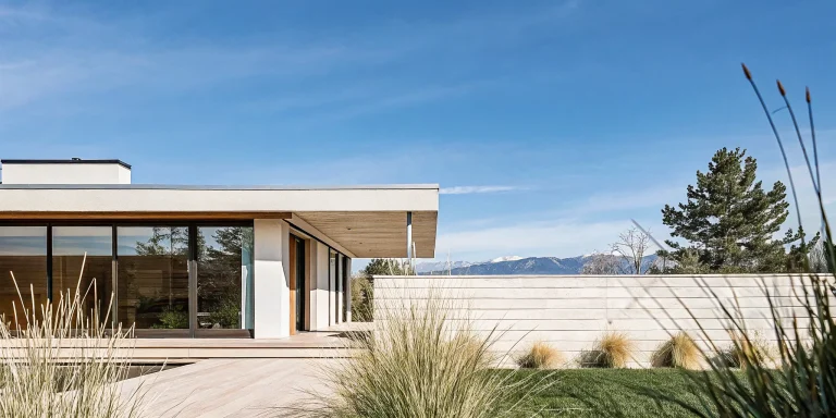 A Denver custom home builder's modern project with large windows and mountain views.