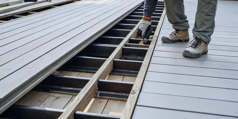 Installing new composite deck boards during a full deck replacement.
