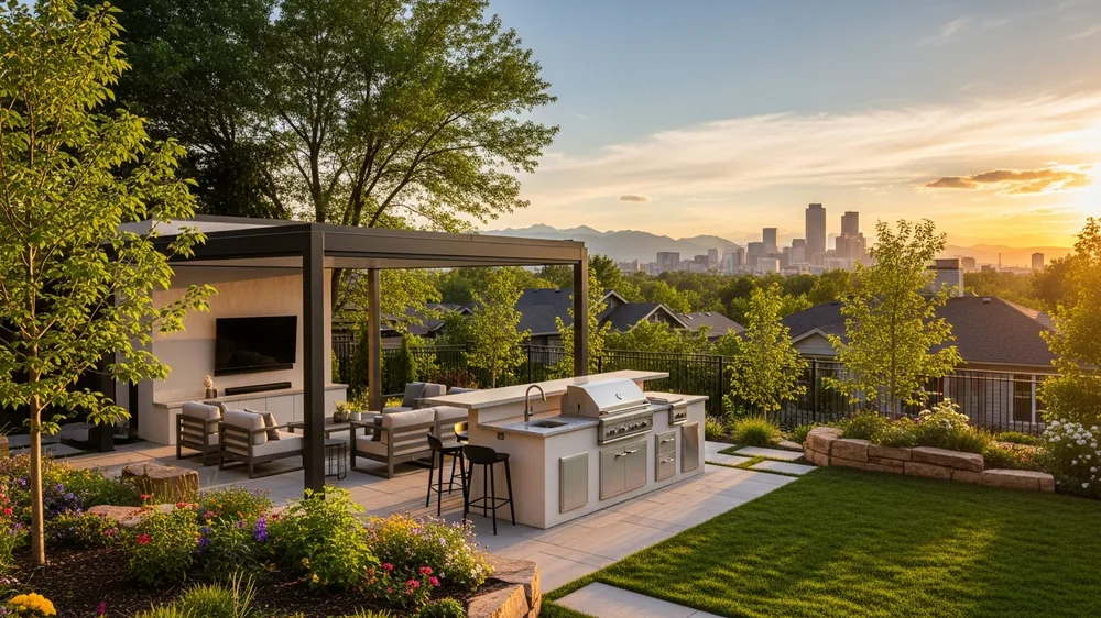 Completed outdoor living space renovation with pergola and patio in Denver