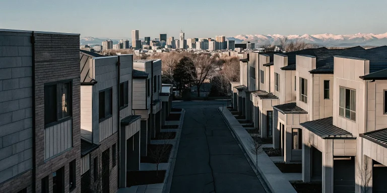Modern sustainable homes in Denver built by top home builders with mountains in the background.