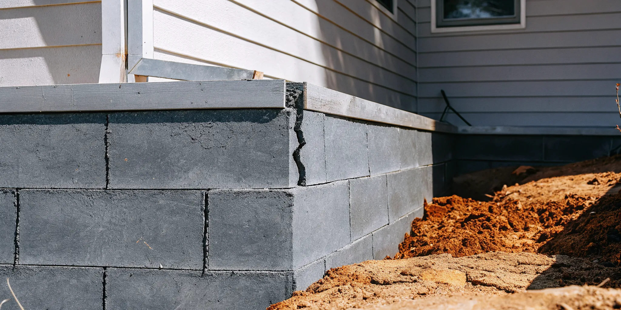 Visible crack in a concrete home foundation wall
