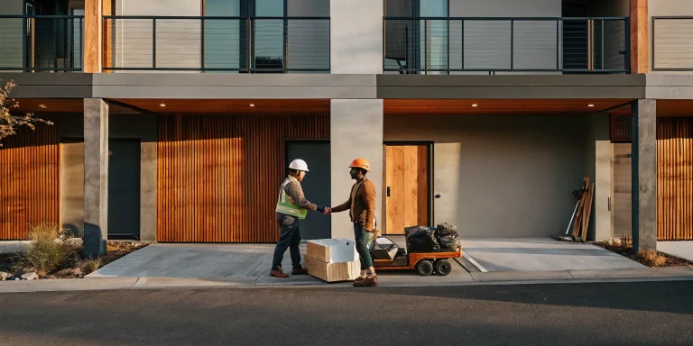Commercial painters for apartment complexes shaking hands on a new painting contract.