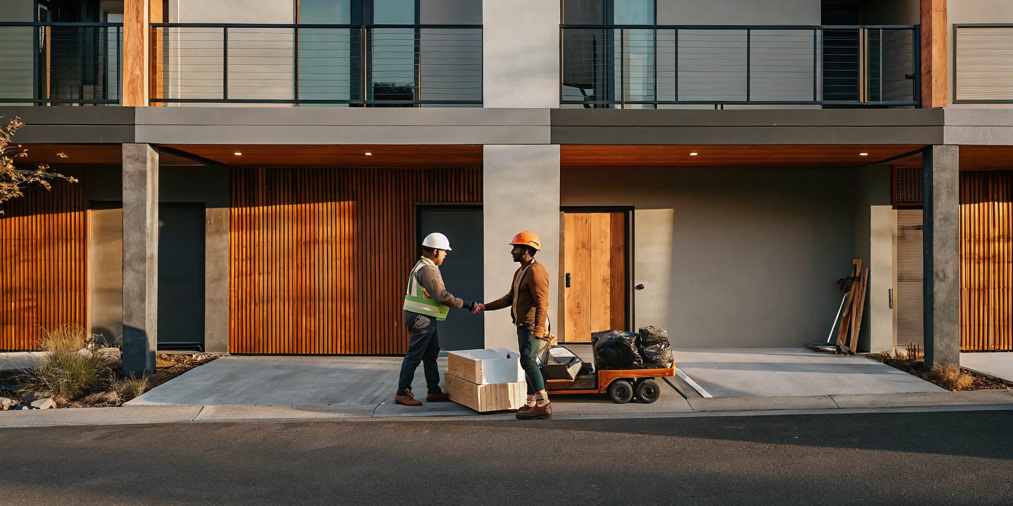 Commercial painters for apartment complexes shaking hands on a new painting contract.