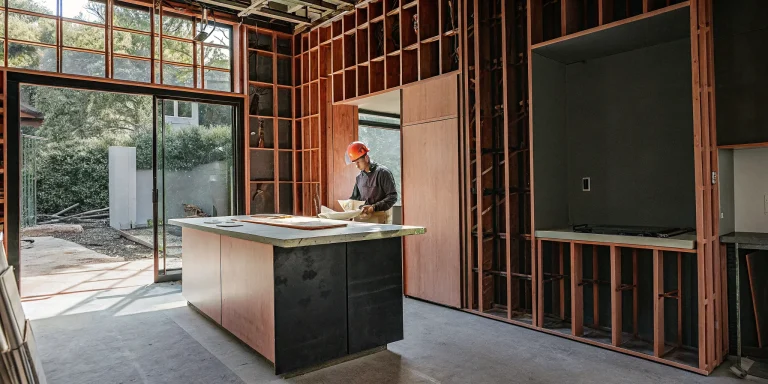 Contractor reviewing a kitchen remodel permit Denver plan