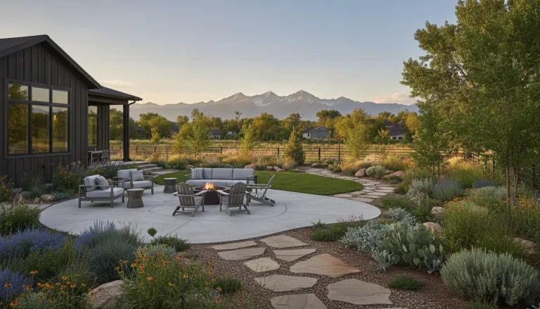 Backyard concrete slab ideas for a Denver Metro patio, path, and fire pit area