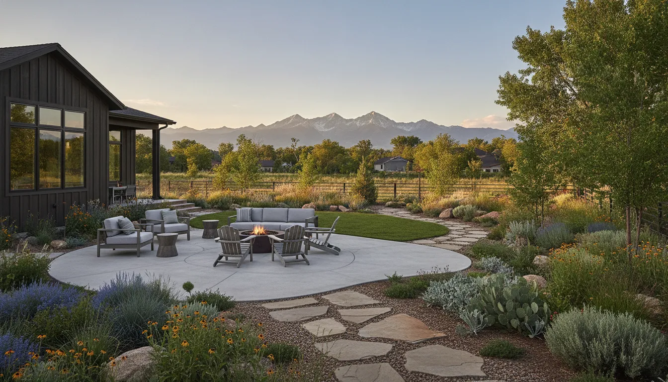Backyard concrete slab ideas for a Denver Metro patio, path, and fire pit area