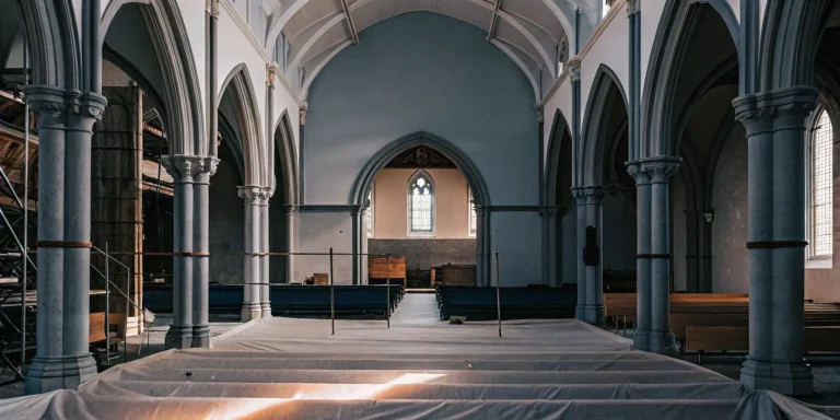 Church interior with high arches, a project for a commercial painting company for churches.