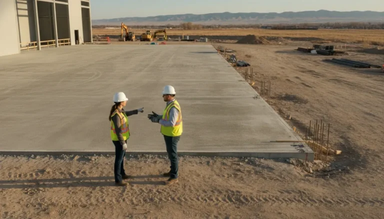 Commercial concrete planning Denver project with a site manager reviewing a new slab
