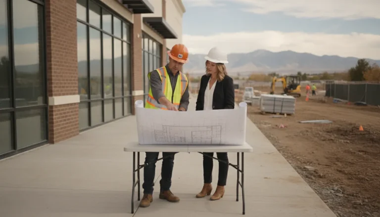 Commercial construction planning with site plans and a Denver Metro Area building