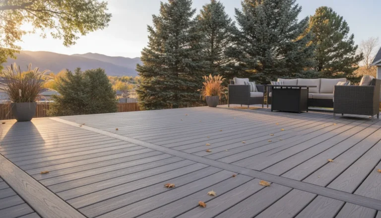 Composite deck maintenance scene in a Denver Metro Area backyard