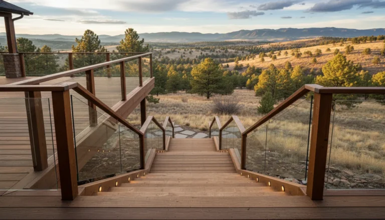 Deck stairs Denver metro area backyard access with rail lighting