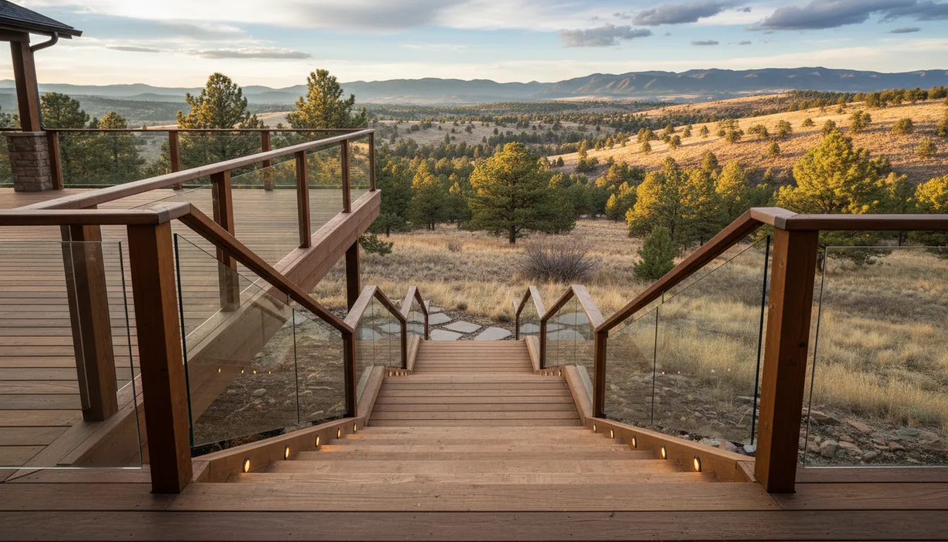 Deck stairs Denver metro area backyard access with rail lighting