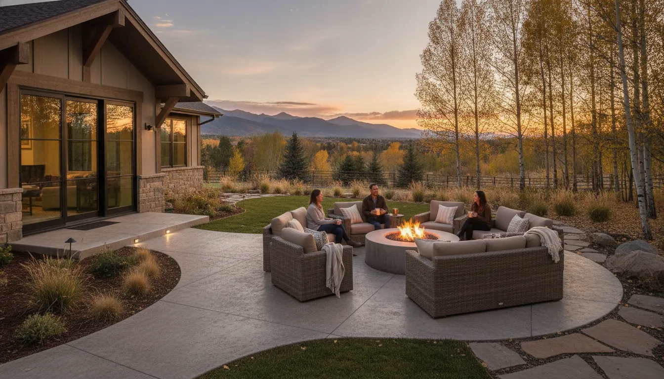 Denver Metro Area backyard patio with fire pit seating and clear circulation