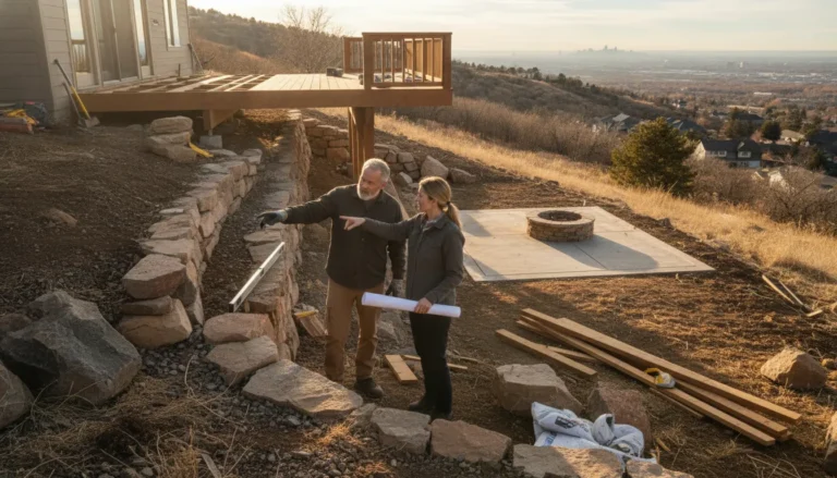 Golden property owner reviewing a Denver Metro Area construction plan with a contractor