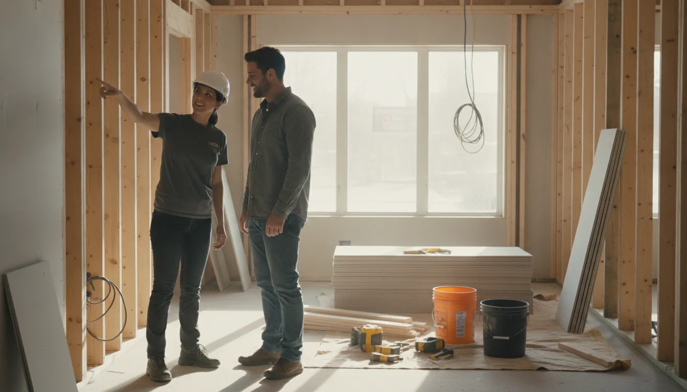 Contractor and homeowner reviewing a Westminster renovation site