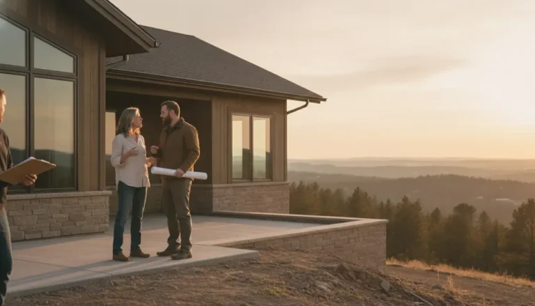 Homeowners discussing construction consultation plans with a contractor at a Denver Metro Area property