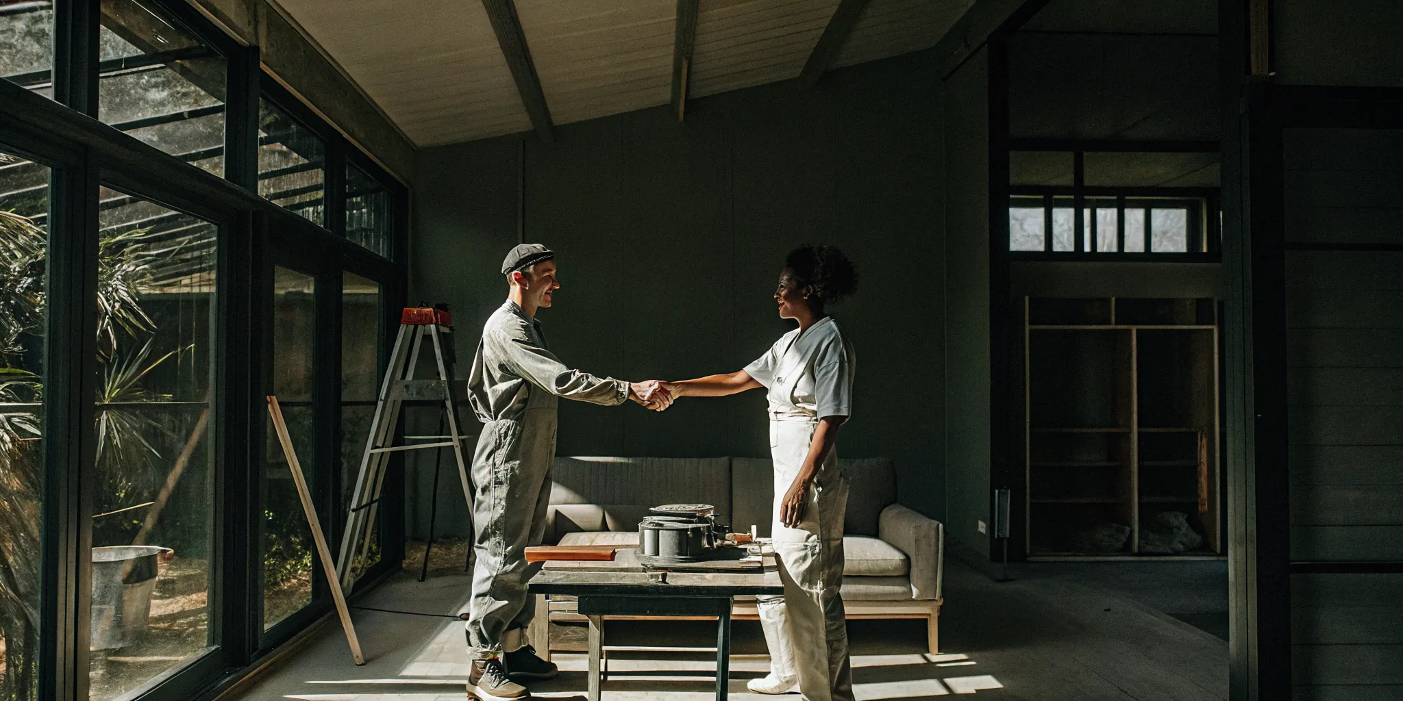 Best residential painters for condos and townhomes shaking hands with a client.