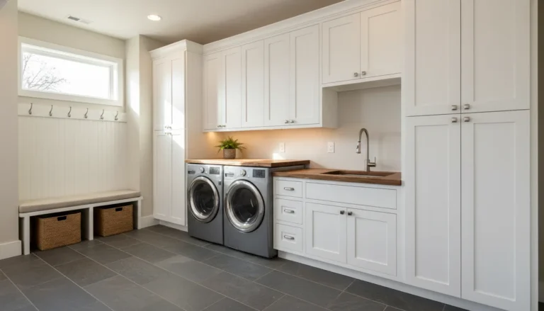 Laundry room remodel Denver design with cabinetry, sink and folding counter