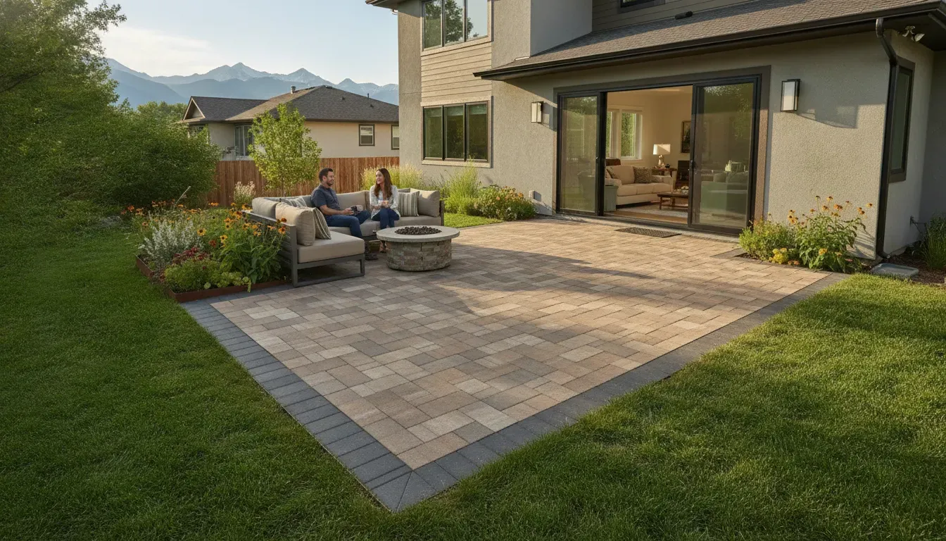 Paver patio design planning with a finished seating area beside a Denver Metro Area home