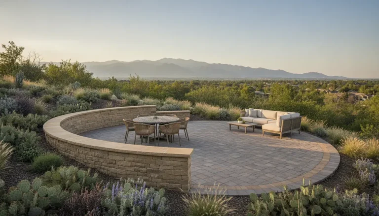 Retaining wall and patio design creating a level outdoor living space in a Denver Metro Area backyard