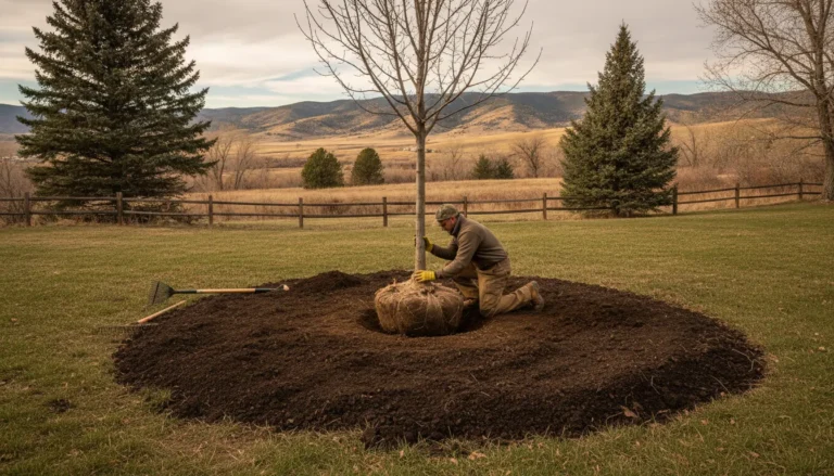 Tree Install planning with a young tree in a Denver Metro Area landscape