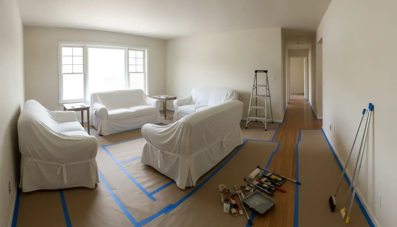 Interior of a Denver Metro Area home prepared for whole-house repainting