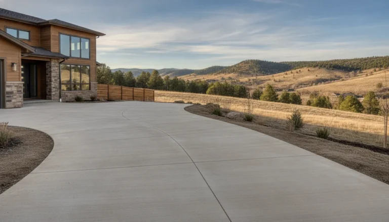 Broom-finished concrete driveway leading to a Denver Metro Area home
