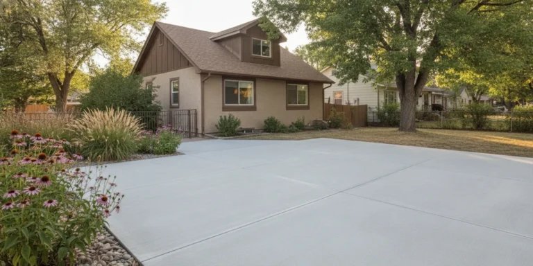 A refreshed concrete patio beside a Denver Metro home with clean edges and an even finish