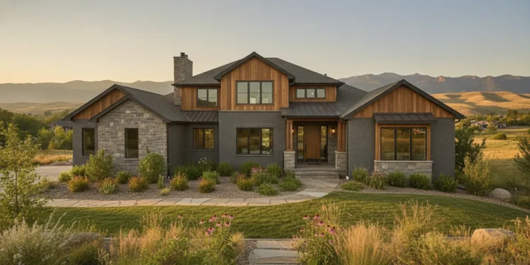 A newly built home with a welcoming front entry in a landscaped Littleton neighborhood